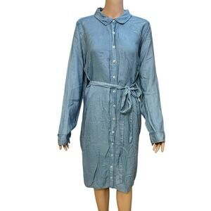 Torrid Button Down Chambray Shirt Dress 1X Blue Long Sleeve Knee Length Casual